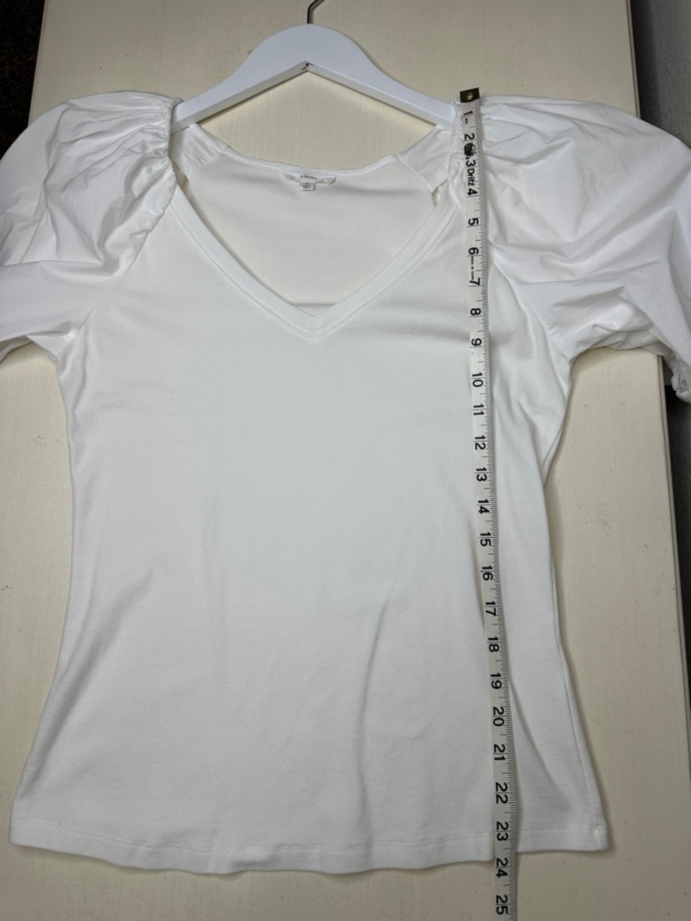 A Loves A Women's Mixed Media Puff Sleeve V Neck T Shirt Size Medium White - Picture 8 of 8